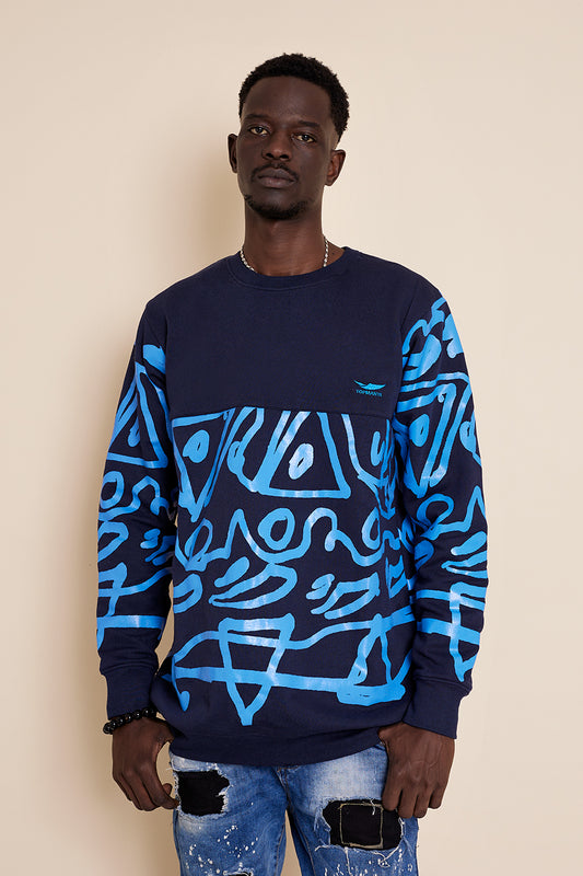 Sudadera azul Gàttal Unisex con estampado frontal y en las mangas