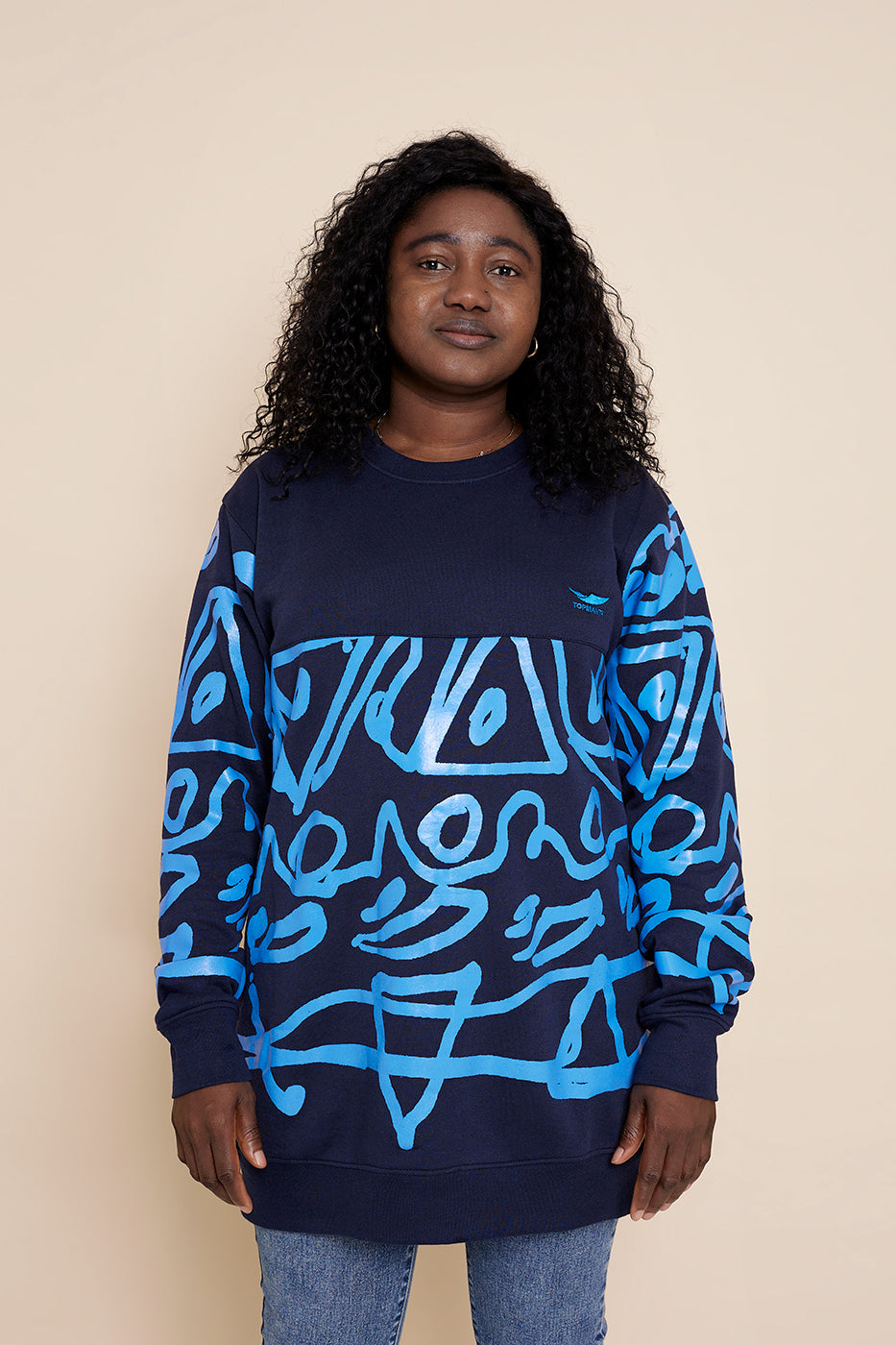 Sudadera azul Gàttal Unisex con estampado frontal y en las mangas