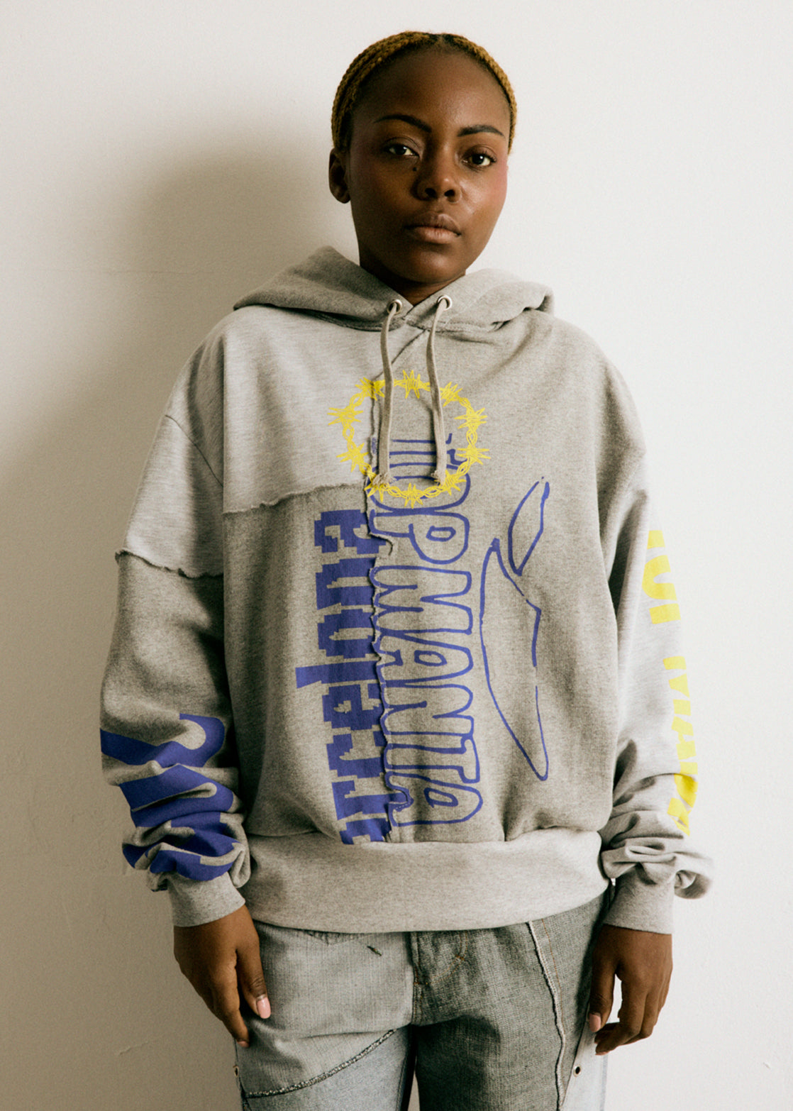 UPCYCLING HOODIE GREY & YELLOW MIX